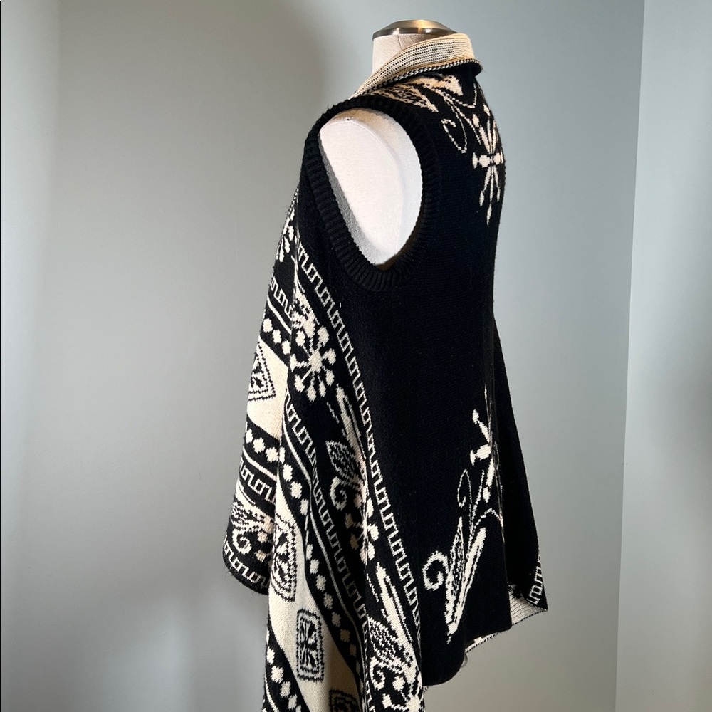Ci Sono Black and Cream Knit Sleeveless Open Front Draping Cardigan Vest M/L - Picture 5 of 7